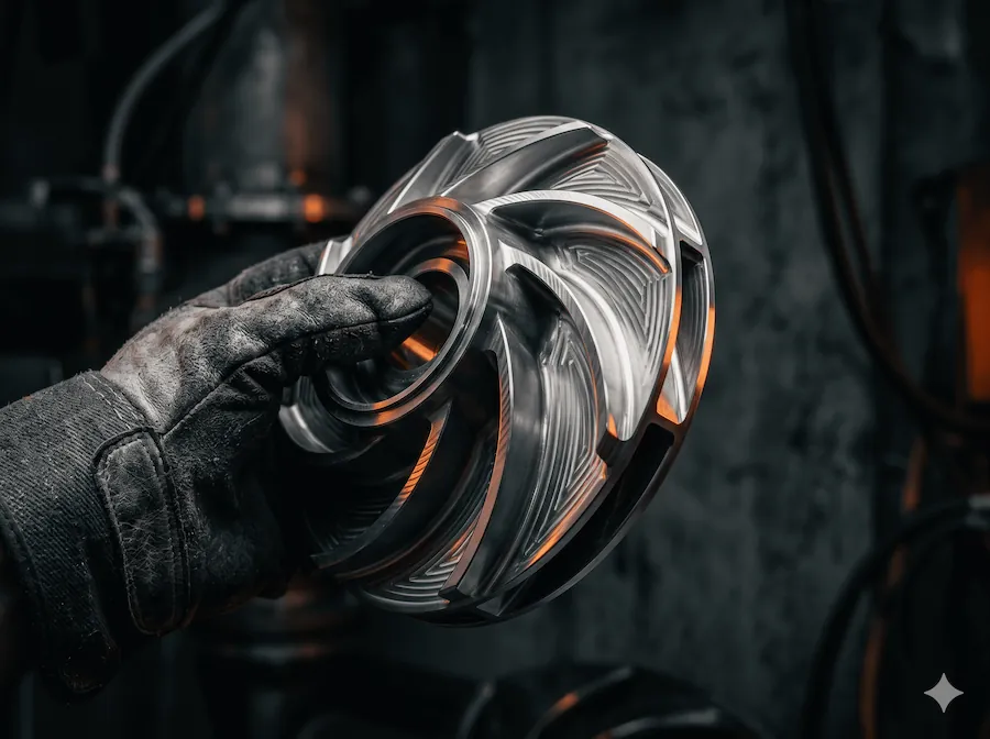 Aus Aluminium gefrästes Laufrad bzw. Impeller mit Strömungsgeometrie